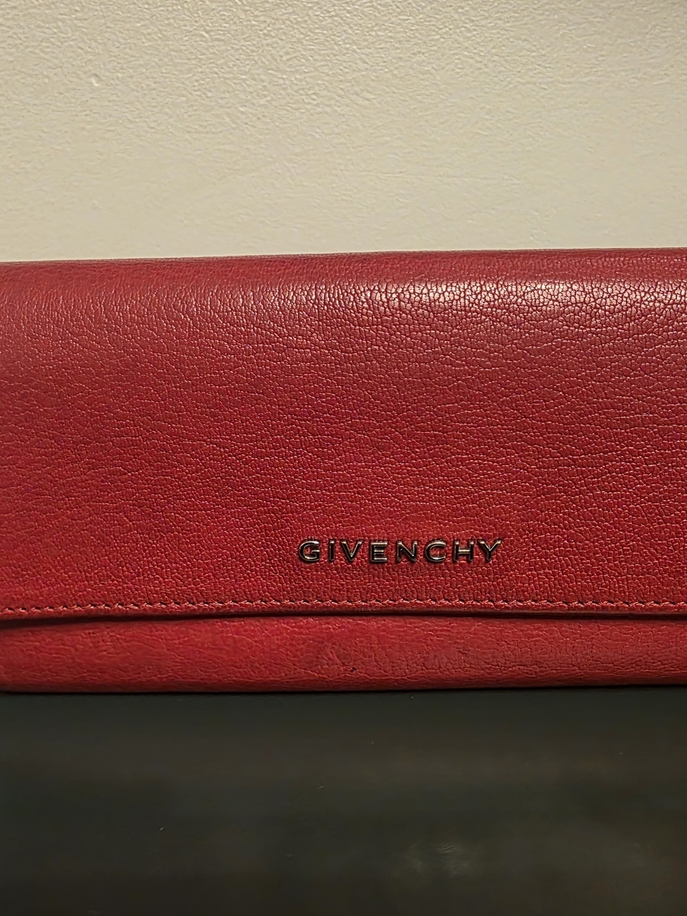 Red Leather Wallet with Logo Plaque